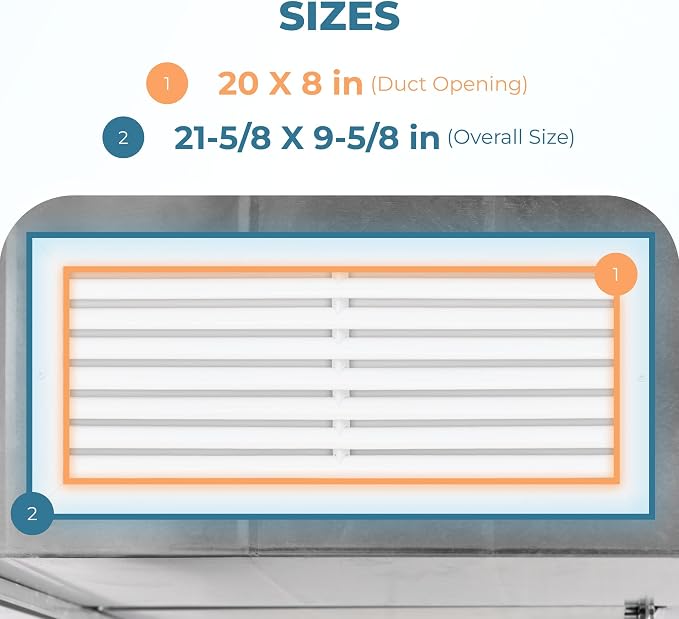 Aluminum 20 x 8 Inch Cold Air Return Vent Cover, Rustproof AC Transfer Grille - Image 3