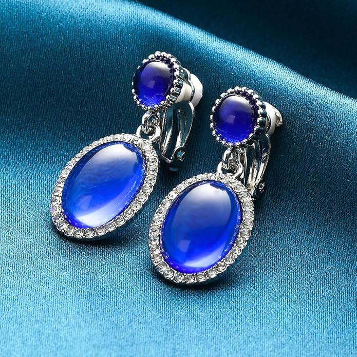YINLI Classic Crystal Dangle Clip on Earrings Halo Drop Earrings for Women