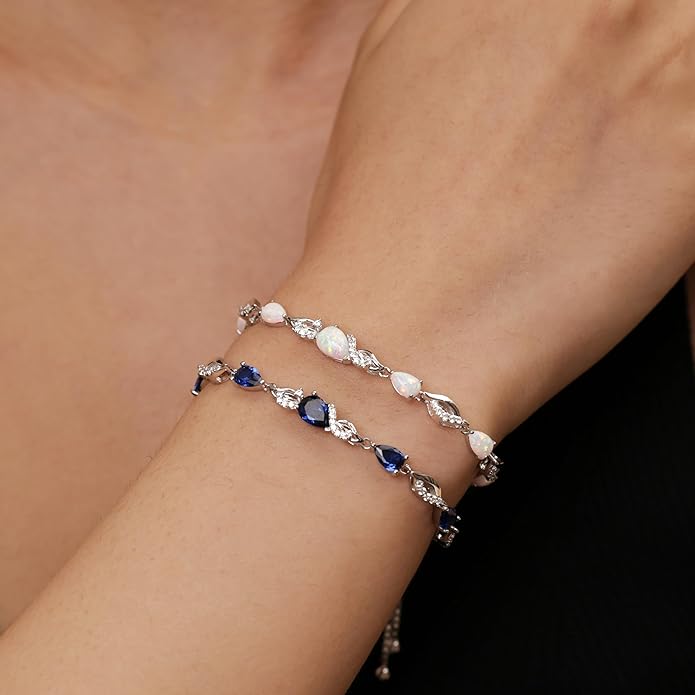 FANCIME Birthstone Teardrop Tennis Bracelet for Women, Sterling Silver 9x7mm main Gemstone Bolo Adjustable Chain Bracelet Fine Jewelry Birthday Gifts for Women Mom Wife Her