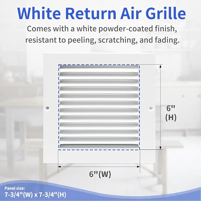 Fits 6x6 Duct Opening | Steel Return Air Grille, Air Return Vent Cover - Image 2