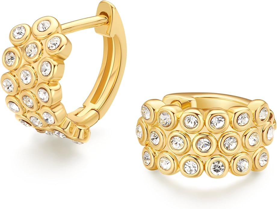 18K Gold Plated Huggie Hoop Earrings for Women, 925 Sterling Silver Post, Hypoallergenic Small Earrings