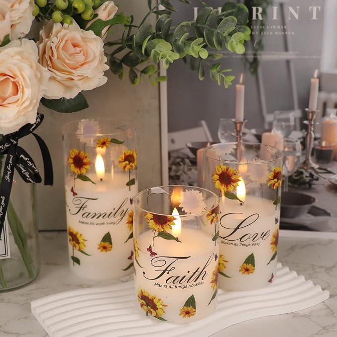 Sunflower Glass Flameless Candles Battery Operated Remote Timer | LED - Image 5