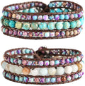 YGLINE Boho Handmade Natural Stone Bead 3 Row Wide Wrap Wrist Statment Bracelet Jewelry Collection