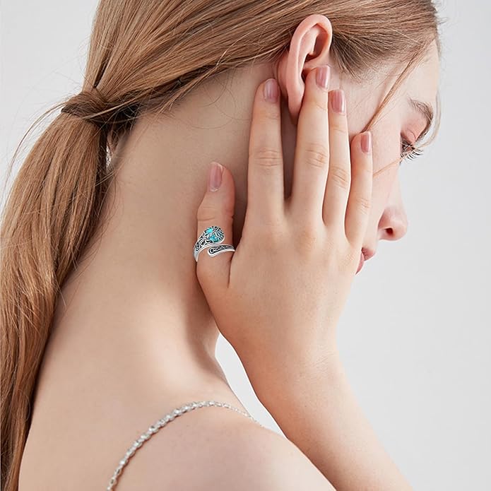 Spoon Rings for Women 925 Sterling Silver Turquoise Spoon Rings Vintage Thumb Rings Jewelry Gifts for Women Men