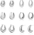 Wgoud 6 Pairs Gold Hoop Earrings Set for Women, 14K Gold Plated Hypoallergenic Lightweight Chunky Open Huggie Hoops Earrings Jewelry for Gifts.