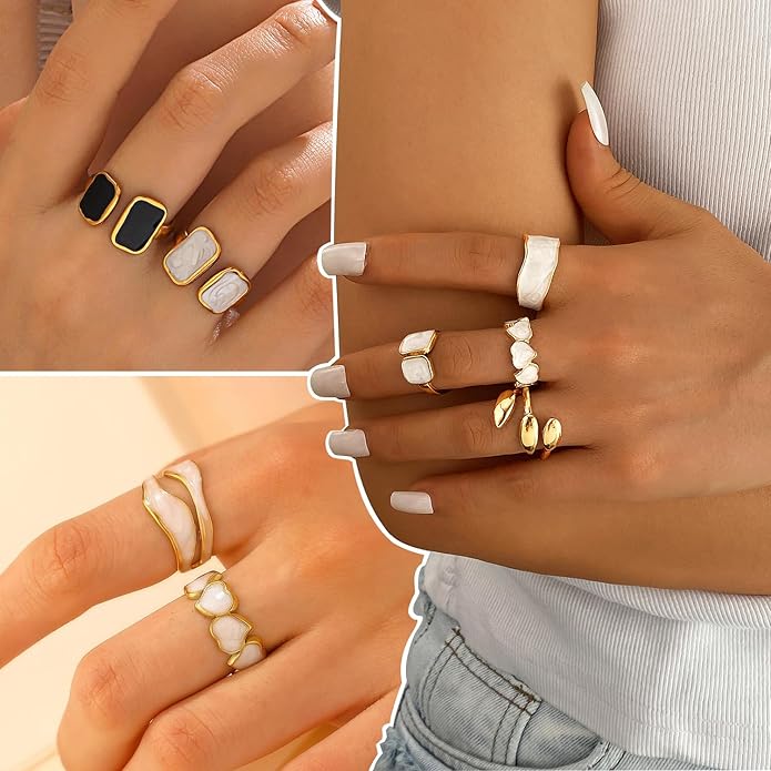 KISS WIFE Goldenen Silvery Black Kunckle Rings Set for Women, Dainty Simple Trendy Cute Stackable Finger Rings Pack, Perfect for Stacking Layering on Thumb and Knuckle, Mixed Size, Jewelry Gift