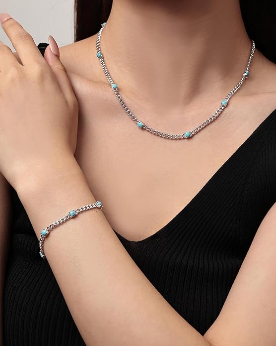 FANCIME 925 Sterling Silver 3.6mm Cuban Link Curb Chain Bracelet With Created Gemstone for Women Men Unisex