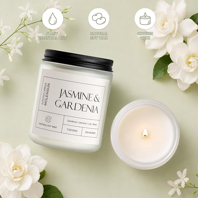 Molensun Jasmine & Gardenia Scented Candle, 7 oz Soy Wax Candle - Image 3