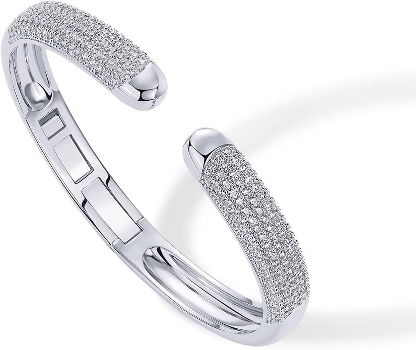 PAVOI 14k Gold Plated Cuff Bracelets | CZ Cuff Gold Bracelets for Women with Premium Pave Setting | Waterproof Hypoallergenic Jewelry | Trendy Elegant Style | 7-Inch Bangle Design