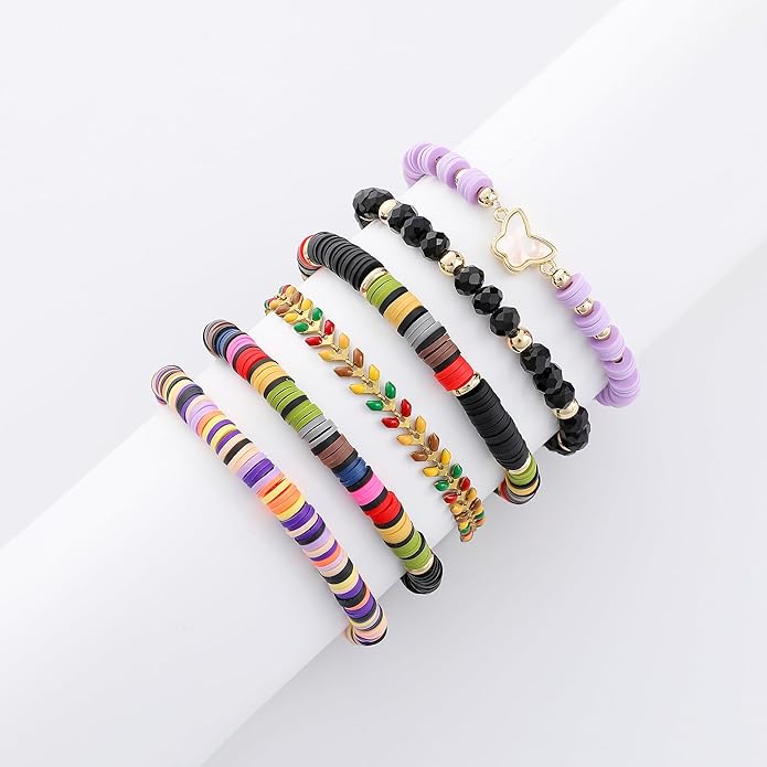 Heishi Beaded Stretch Bracelets for Women Stackable Polymer Clay Beads Bracelets Friendship Boho Summer Beach Bracelet Jewelry Set