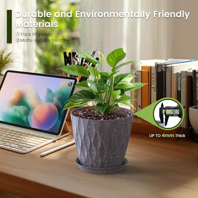 Meowell 7 inch Plant Pots for Indoor Outdoor Plants, 5 Pack Thick Flower Pots - Image 4