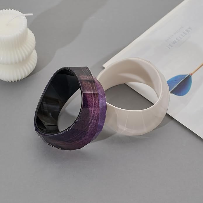 Trendy Acrylic Resin Bangle Bracelet for Women Chunky Transparent Acetate Mottled Plate Bangle Bracelet Statement Jewelry