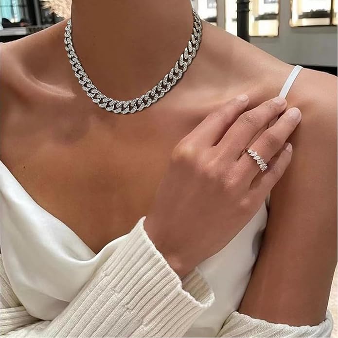 Tennis Necklace Bracelet for Women, Dainty Sterling Sliver Choker Necklace Crystal Link Bracelet Stud Earrings for Women Wedding Jewelry for Bride Jewelry Set Accessories