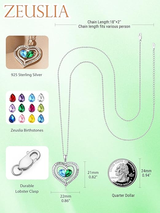 Valentine's Day Gifts for Wife 925 Sterling Silver Double Birthstone Pendant Necklaces I Love You for Always and Forever Necklace Anniversary Birthday Gifts for Wife Girlfriend Mom Her
