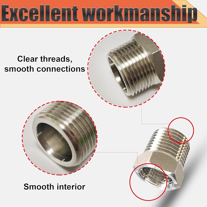3/4" NPT Male to 1/2" NPT Female Reducer Bushing, 304 Stainless Steel Pipe Hex - Image 8