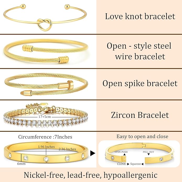 18 K Gold Plated Love Bangle Bracelet Stack Cuff Jewelry for Women Jewelry Set for Women Gift with Box