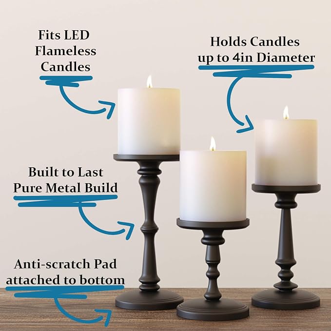 Candle Holders Set of 3 Matte Black, Holds Candles up to 4", - Image 2