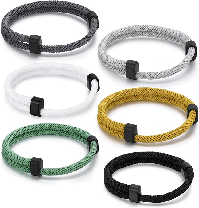 TempBeau Nautical Braided Rope Bracelets Set - 6 Pcs Adjustable Braided Cord Bracelet, Handmade Navy Marine String Bracelet with Metal Knot, Men Women Braided Bracelets Gifts
