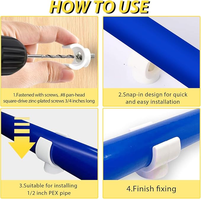 50 Pack 1/2 Inch PEX Clips, PEX Clamps PVC Pipe Clips and Hangers, Plastic | - Image 3