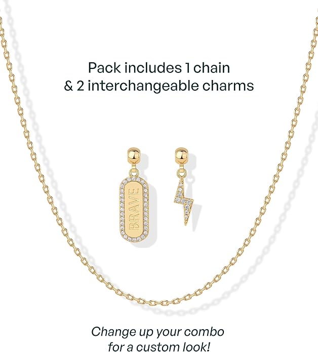 PAVOI 14K Gold Plated Dainty Necklace with Charms Set - Hypoallergenic Adjustable Chain Gold Charm Necklace for Women - Small Motif & Mantra 2 and 3-Pack Removable Pendants - Cute Jewelry Gifts