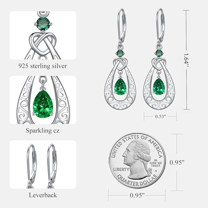 Teardrop Birthstone Dangle Drop Earrings Sterling Silver Infinity Filigree Leverback Earrings, Infinity Love Birthday Anniversary Valentines Day Gifts for Her Women Mom Wife