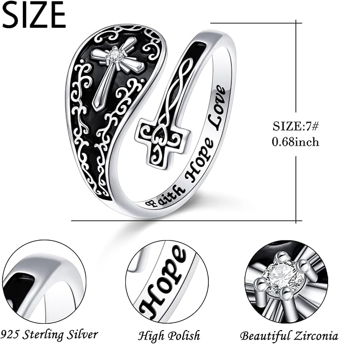 Hamsa Hand of Fatima Lotus Evil Eye/Love Heart/Butterfly/Rose Spoon Adjustable Open Rings 925 Sterling Silver Statement Ring Jewelry Gifts for Women