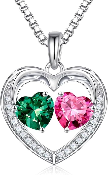 Iefil Valentines Day Gifts for Her - 925 Sterling Silver Heart Birthstone Necklace, Anniversary Birthday Gifts for Women Wife Girlfriend Mom Her