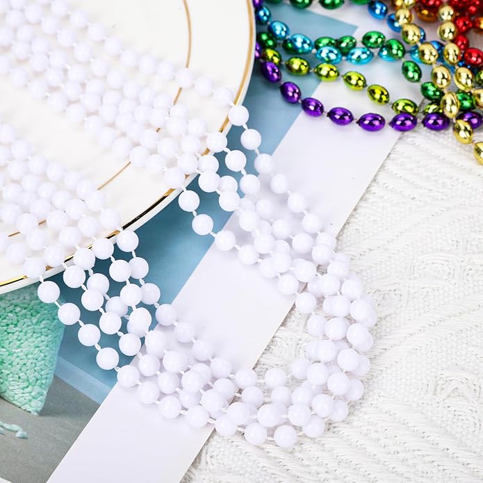 Mardi Gras Beads Necklaces, 33 Inch Plastic Beads for Party Favors, Festival Decorations, Parade Throws, Christmas, St. Patrick's Day Celebrations