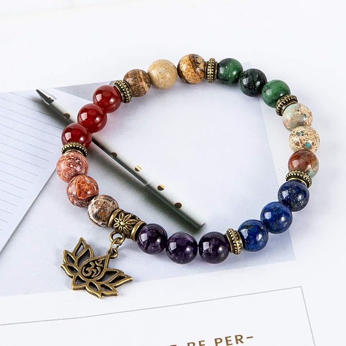 Bivei Chakra Bead Bracelets for Women - 8mm 7 Chakra Bracelet With Real Stones Yoga Gemstone Jewelry 3 Pack