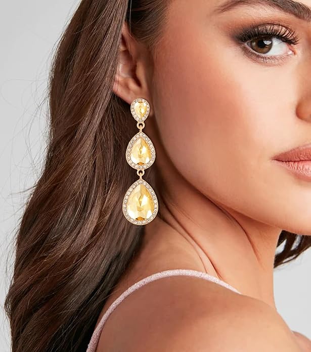 Vintage Rhinestone Teardrop Dangle Earrings Long Dangling Drop Earrings Crystal Chandelier Earrings for Women Wedding Bridal Prom
