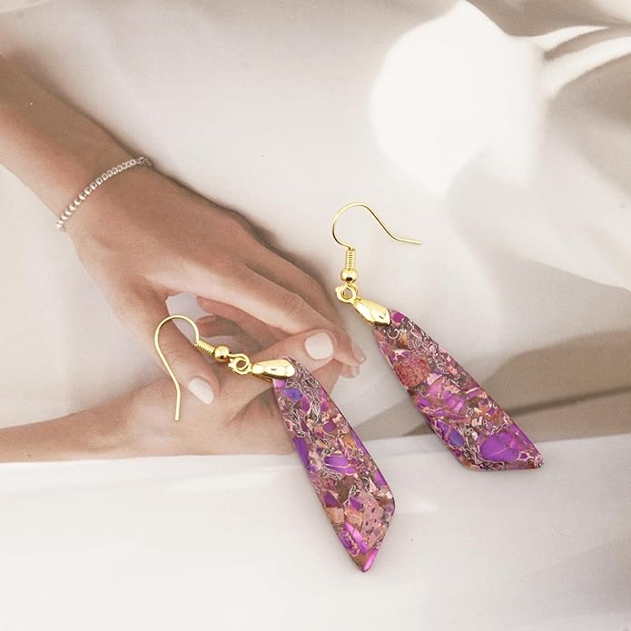 Jasper Stone Earrings for Women Trendy Dangle Earrings Fishhook Drop Earrings