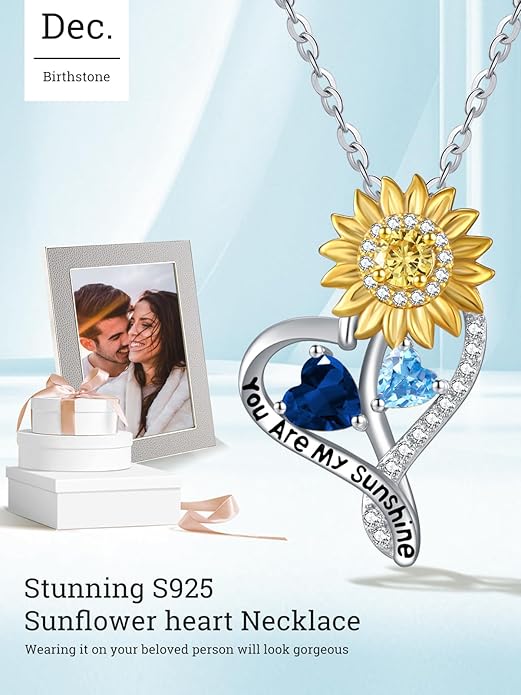 Valentine's Day Gifts for Wife 925 Sterling Silver Double Birthstone Pendant Necklaces I Love You for Always and Forever Necklace Anniversary Birthday Gifts for Wife Girlfriend Mom Her