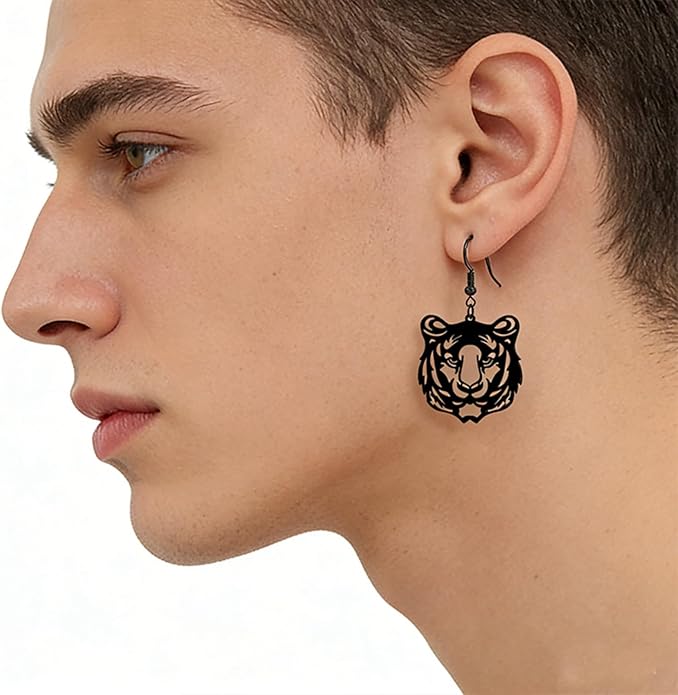 WCRAZYE Tiger Head Earrings for Women, Lightweight Gold, Football Team Spirit Mascot, Animal Inspired Game Day Jewelry