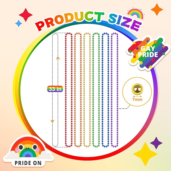 100PCS Pride Beads Necklaces Bulk, 33" 7mm Pride Beads Stuff, LGBTQ Metallic Rainbow Beaded Necklace, Pride Accessories for Women Men Parade Throw, Gay Lesbian Pride Month Party Favors (6 Colors)