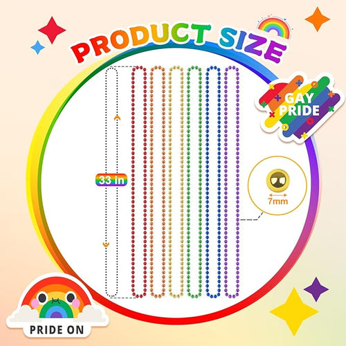 100PCS Pride Beads Necklaces Bulk, 33" 7mm Pride Beads Stuff, LGBTQ Metallic Rainbow Beaded Necklace, Pride Accessories for Women Men Parade Throw, Gay Lesbian Pride Month Party Favors (6 Colors)