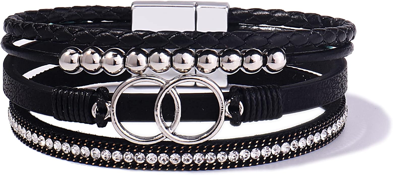 FANCY SHINY Boho Leather Wrap Bracelet Stackable Infinity Chunky Cuff Bracelets Western Hippie Outfits Jewelry Valentine Gifts for Women