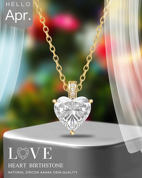 Genuine Birthstone Necklace for Women, Heart Love Necklace, Birthday Gifts for Her