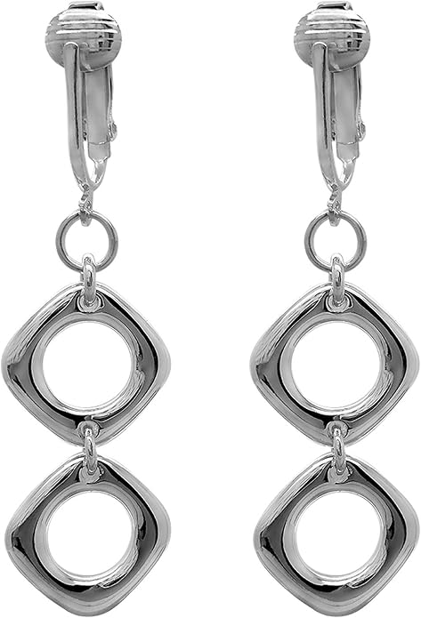 Silver Clip On Earrings For Women, They Look Pierced, Don't Pinch & Won't Fall Off, Hypoallergenic & Lightweight