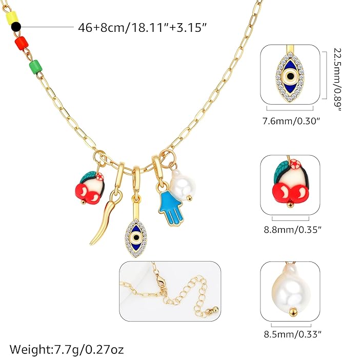Charm Necklace for Women Gold Evil Eye Sun Moon Flower Coin Pendant Necklace Dainty Paperclip Chain Vintage Luck Amulet Choker Necklaces Celestial Jewelry Gift