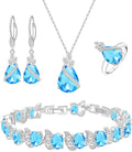 LMXXVJ Jewelry Set for Women,Teardrop Cubic Zirconia Necklace Earrings Adjustable Ring Bracelet Jewelry Set Formal Jewelry Gift