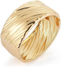 HZMAN 18K Gold Plated Wide Cuff Bracelet for Women - Premium Alloy Shiny Polished Double Layer Statement Bangle, Trendy Daily Wear Party Jewelry Accessory