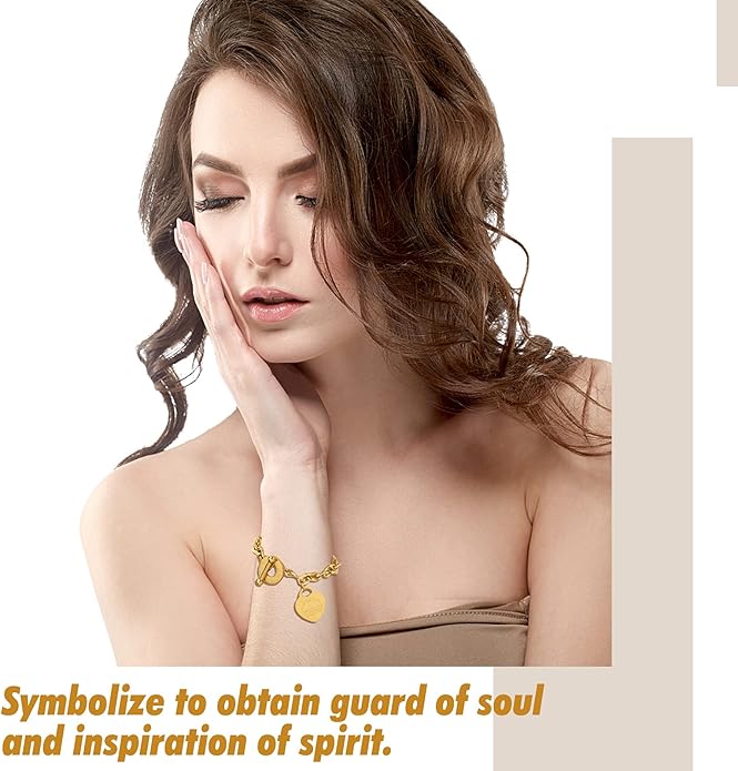 Emibele Heart Charm Bracelet for Women, Bible Verse Bracelet Stainless Steel 18K Gold Plated Bracelet Love Pendant Link Chain OT Clasp, Birthday Christmas Jewelry Gift for Mother Her