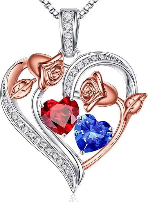 Iefil Valentines Day Gifts for Her - 925 Sterling Silver Rose Heart Necklace, Birthstone Jewelry, Anniversary Birthday Gifts for Wife Girlfriend Mom Daughter