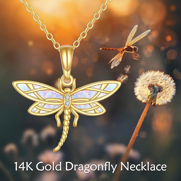 GEHN Hummingbird Necklace 14K Solid Gold Opal Hummingbird Pendant Necklace Hummingbird Jewelry Bird Gifts for Women Lover