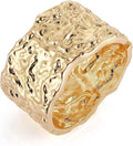 HZMAN 18K Gold Plated Wide Cuff Bracelet for Women - Premium Alloy Shiny Polished Double Layer Statement Bangle, Trendy Daily Wear Party Jewelry Accessory