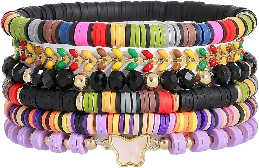 Heishi Beaded Stretch Bracelets for Women Stackable Polymer Clay Beads Bracelets Friendship Boho Summer Beach Bracelet Jewelry Set