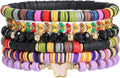 Heishi Beaded Stretch Bracelets for Women Stackable Polymer Clay Beads Bracelets Friendship Boho Summer Beach Bracelet Jewelry Set
