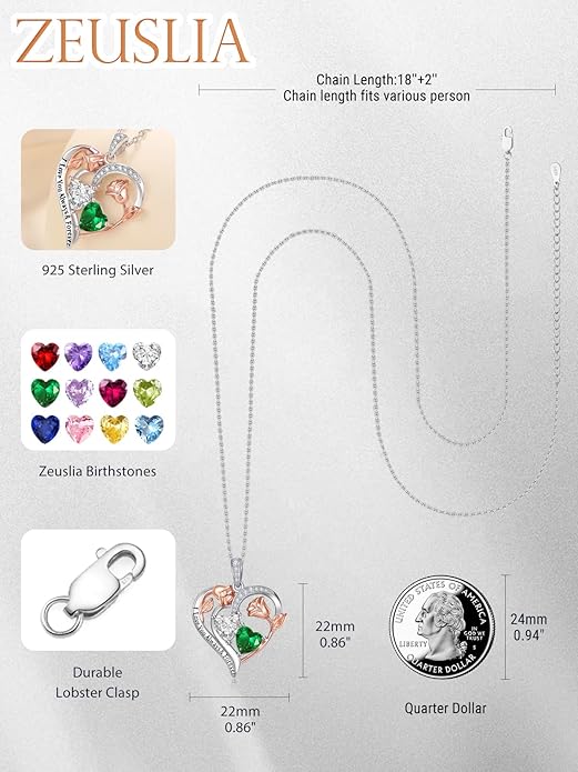 Valentine's Day Gifts for Wife 925 Sterling Silver Double Birthstone Pendant Necklaces I Love You for Always and Forever Necklace Anniversary Birthday Gifts for Wife Girlfriend Mom Her