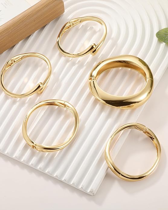 Chunky Gold Bangle Bracelets for Women, Gold Twist Cuff Bracelet Trendy Stackable Bangles Set Fashion Jewelry Gifts