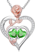 Rose Flower Heart Pendant for Women Birthday Gifts 18k Gold Plated Mother Daughter Necklace with 12 Months Birthstone Christmas Valentines Day Gifts for Her Mom Anniversarry Jewelry for Mom Wife Girlfriend